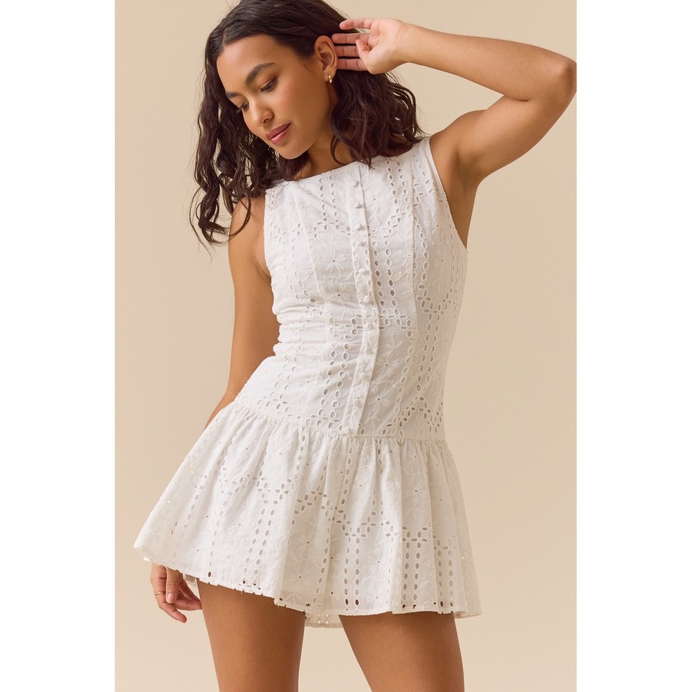 Altar'd State White Eyelet Romper Dress Sleeveless Button Front Mini Size XL - Picture 1 of 6